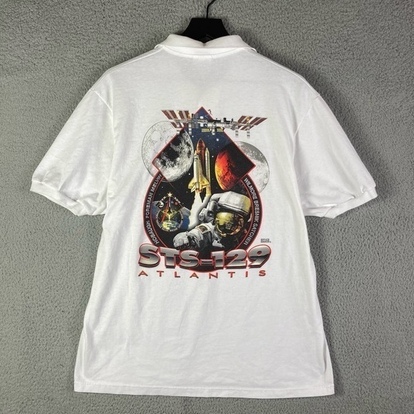 NASA STS-129 Atlantis Space Shuttle Shirt Collared Mens Size Large Graphic White - Picture 3 of 9